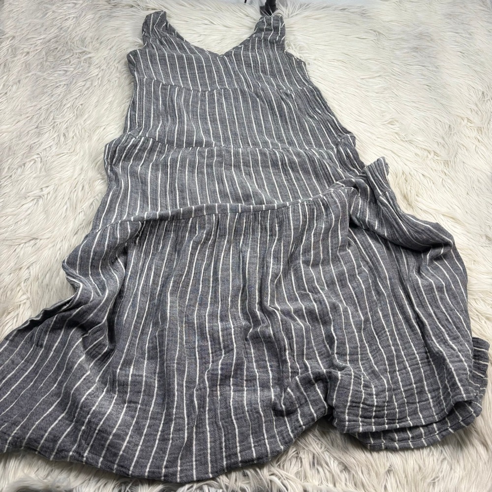 Marine Layer Women's M Gray White Stripe Tiered Cotton Maxi Dress Coastal Resort